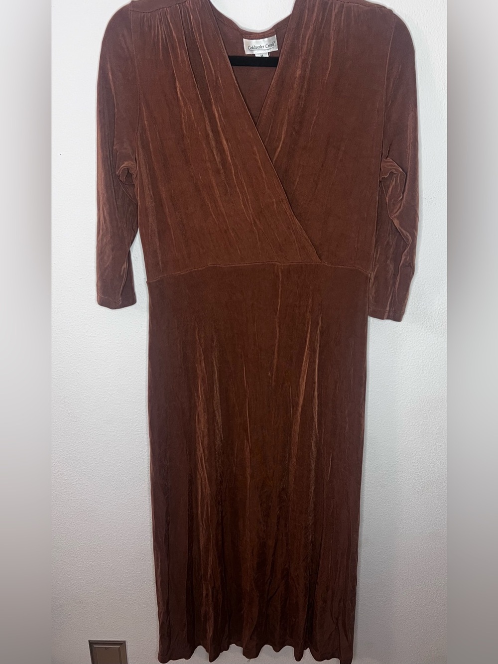 Coldwater Creek Brown Velvet Long Sleeve Wrap Dress-116